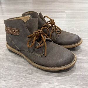 Born Temple Suede Ankle Boots Braid Detail Leather Sz 7.5 Or 38 Weathered Brown